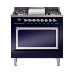 ILVE Nostalgie II Noblesse 36" Dual Fuel Range with 6 Burners and Griddle Solid Door - UN36FQNM - The Home Selection