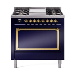 ILVE Nostalgie II Noblesse 36" Dual Fuel Range with 6 Burners and Griddle Solid Door - UN36FQNM - The Home Selection