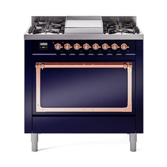 ILVE Nostalgie II Noblesse 36" Dual Fuel Range with 6 Burners and Griddle Solid Door - UN36FQNM - The Home Selection