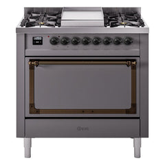 ILVE Nostalgie II Noblesse 36" Dual Fuel Range with 6 Burners and Griddle Solid Door - UN36FQNM - The Home Selection