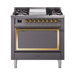 ILVE Nostalgie II Noblesse 36" Dual Fuel Range with 6 Burners and Griddle Solid Door - UN36FQNM - The Home Selection