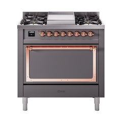 ILVE Nostalgie II Noblesse 36" Dual Fuel Range with 6 Burners and Griddle Solid Door - UN36FQNM - The Home Selection