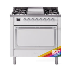 ILVE Nostalgie II Noblesse 36" Dual Fuel Range with 6 Burners and Griddle Solid Door - UN36FQNM - The Home Selection