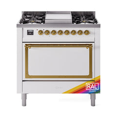ILVE Nostalgie II Noblesse 36" Dual Fuel Range with 6 Burners and Griddle Solid Door - UN36FQNM - The Home Selection