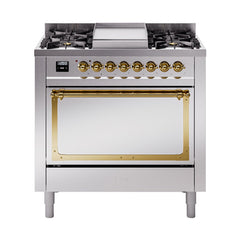 ILVE Nostalgie II Noblesse 36" Dual Fuel Range with 6 Burners and Griddle Solid Door - UN36FQNM - The Home Selection