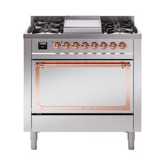 ILVE Nostalgie II Noblesse 36" Dual Fuel Range with 6 Burners and Griddle Solid Door - UN36FQNM - The Home Selection