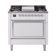 ILVE Nostalgie II Noblesse 36" Dual Fuel Range with 6 Burners and Griddle Solid Door - UN36FQNM - The Home Selection