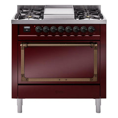 ILVE Nostalgie II Noblesse 36" Dual Fuel Range with 6 Burners and Griddle Solid Door - UN36FQNM - The Home Selection