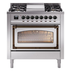 ILVE Nostalgie II Noblesse 36 inch Dual Fuel Range with 6 Burners and Griddle ,Triple Glass Door - UN36FNM - The Home Selection