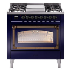 ILVE Nostalgie II Noblesse 36 inch Dual Fuel Range with 6 Burners and Griddle ,Triple Glass Door - UN36FNM - The Home Selection