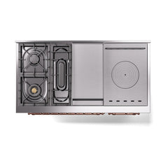 ILVE Nostalgie II Noblesse 48 inch Dual Fuel Range 5 Sealed Burners + Griddle + French Top, Solid Door - UN48FSQNMP - The Home Selection