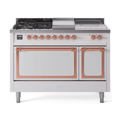 ILVE Nostalgie II Noblesse 48 inch Dual Fuel Range 5 Sealed Burners + Griddle + French Top, Solid Door - UN48FSQNMP - The Home Selection