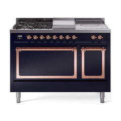 ILVE Nostalgie II Noblesse 48 inch Dual Fuel Range 5 Sealed Burners + Griddle + French Top, Solid Door - UN48FSQNMP - The Home Selection
