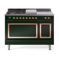 ILVE Nostalgie II Noblesse 48 inch Dual Fuel Range 5 Sealed Burners + Griddle + French Top, Solid Door - UN48FSQNMP - The Home Selection