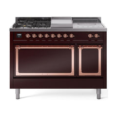 ILVE Nostalgie II Noblesse 48 inch Dual Fuel Range 5 Sealed Burners + Griddle + French Top, Solid Door - UN48FSQNMP - The Home Selection