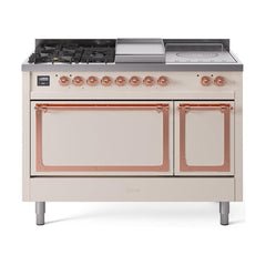 ILVE Nostalgie II Noblesse 48 inch Dual Fuel Range 5 Sealed Burners + Griddle + French Top, Solid Door - UN48FSQNMP - The Home Selection