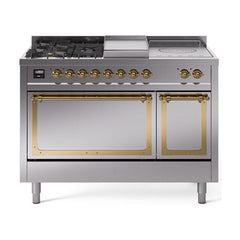 ILVE Nostalgie II Noblesse 48 inch Dual Fuel Range 5 Sealed Burners + Griddle + French Top, Solid Door - UN48FSQNMP - The Home Selection