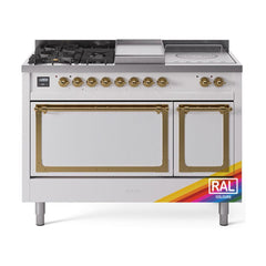 ILVE Nostalgie II Noblesse 48 inch Dual Fuel Range 5 Sealed Burners + Griddle + French Top, Solid Door - UN48FSQNMP - The Home Selection