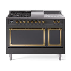 ILVE Nostalgie II Noblesse 48 inch Dual Fuel Range 5 Sealed Burners + Griddle + French Top, Solid Door - UN48FSQNMP - The Home Selection