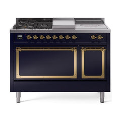 ILVE Nostalgie II Noblesse 48 inch Dual Fuel Range 5 Sealed Burners + Griddle + French Top, Solid Door - UN48FSQNMP - The Home Selection