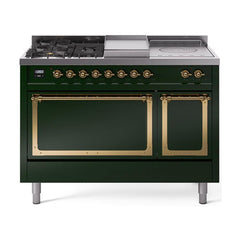 ILVE Nostalgie II Noblesse 48 inch Dual Fuel Range 5 Sealed Burners + Griddle + French Top, Solid Door - UN48FSQNMP - The Home Selection