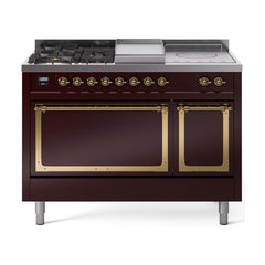ILVE Nostalgie II Noblesse 48 inch Dual Fuel Range 5 Sealed Burners + Griddle + French Top, Solid Door - UN48FSQNMP - The Home Selection