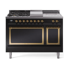 ILVE Nostalgie II Noblesse 48 inch Dual Fuel Range 5 Sealed Burners + Griddle + French Top, Solid Door - UN48FSQNMP - The Home Selection