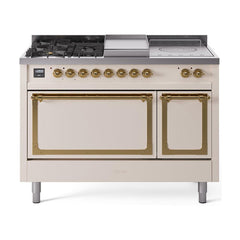 ILVE Nostalgie II Noblesse 48 inch Dual Fuel Range 5 Sealed Burners + Griddle + French Top, Solid Door - UN48FSQNMP - The Home Selection