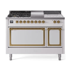 ILVE Nostalgie II Noblesse 48 inch Dual Fuel Range 5 Sealed Burners + Griddle + French Top, Solid Door - UN48FSQNMP - The Home Selection