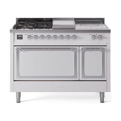 ILVE Nostalgie II Noblesse 48 inch Dual Fuel Range 5 Sealed Burners + Griddle + French Top, Solid Door - UN48FSQNMP - The Home Selection