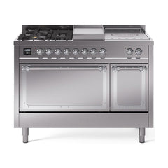 ILVE Nostalgie II Noblesse 48 inch Dual Fuel Range 5 Sealed Burners + Griddle + French Top, Solid Door - UN48FSQNMP - The Home Selection