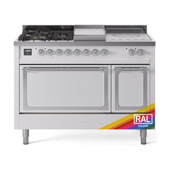 ILVE Nostalgie II Noblesse 48 inch Dual Fuel Range 5 Sealed Burners + Griddle + French Top, Solid Door - UN48FSQNMP - The Home Selection