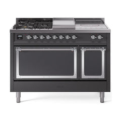 ILVE Nostalgie II Noblesse 48 inch Dual Fuel Range 5 Sealed Burners + Griddle + French Top, Solid Door - UN48FSQNMP - The Home Selection