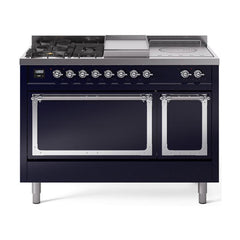 ILVE Nostalgie II Noblesse 48 inch Dual Fuel Range 5 Sealed Burners + Griddle + French Top, Solid Door - UN48FSQNMP - The Home Selection