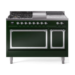 ILVE Nostalgie II Noblesse 48 inch Dual Fuel Range 5 Sealed Burners + Griddle + French Top, Solid Door - UN48FSQNMP - The Home Selection