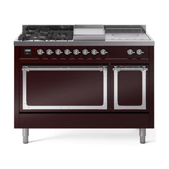 ILVE Nostalgie II Noblesse 48 inch Dual Fuel Range 5 Sealed Burners + Griddle + French Top, Solid Door - UN48FSQNMP - The Home Selection