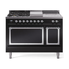 ILVE Nostalgie II Noblesse 48 inch Dual Fuel Range 5 Sealed Burners + Griddle + French Top, Solid Door - UN48FSQNMP - The Home Selection