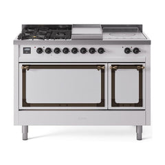 ILVE Nostalgie II Noblesse 48 inch Dual Fuel Range 5 Sealed Burners + Griddle + French Top, Solid Door - UN48FSQNMP - The Home Selection