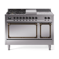 ILVE Nostalgie II Noblesse 48 inch Dual Fuel Range 5 Sealed Burners + Griddle + French Top, Solid Door - UN48FSQNMP - The Home Selection