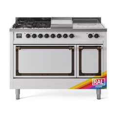ILVE Nostalgie II Noblesse 48 inch Dual Fuel Range 5 Sealed Burners + Griddle + French Top, Solid Door - UN48FSQNMP - The Home Selection