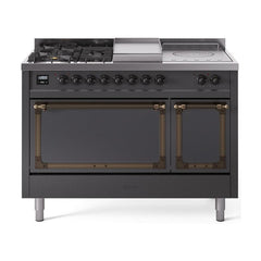 ILVE Nostalgie II Noblesse 48 inch Dual Fuel Range 5 Sealed Burners + Griddle + French Top, Solid Door - UN48FSQNMP - The Home Selection