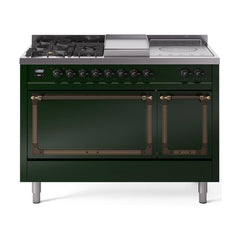 ILVE Nostalgie II Noblesse 48 inch Dual Fuel Range 5 Sealed Burners + Griddle + French Top, Solid Door - UN48FSQNMP - The Home Selection