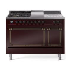 ILVE Nostalgie II Noblesse 48 inch Dual Fuel Range 5 Sealed Burners + Griddle + French Top, Solid Door - UN48FSQNMP - The Home Selection