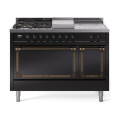 ILVE Nostalgie II Noblesse 48 inch Dual Fuel Range 5 Sealed Burners + Griddle + French Top, Solid Door - UN48FSQNMP - The Home Selection