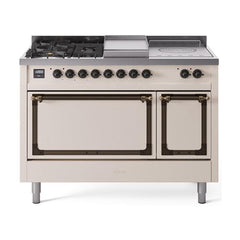 ILVE Nostalgie II Noblesse 48 inch Dual Fuel Range 5 Sealed Burners + Griddle + French Top, Solid Door - UN48FSQNMP - The Home Selection
