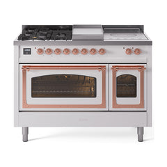 ILVE Nostalgie II Noblesse 48 inch Dual Fuel Range 5 Sealed Burners + Griddle + French Top Triple Glass Door - UN48FSNMP - The Home Selection