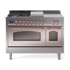 ILVE Nostalgie II Noblesse 48 inch Dual Fuel Range 5 Sealed Burners + Griddle + French Top Triple Glass Door - UN48FSNMP - The Home Selection