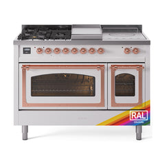 ILVE Nostalgie II Noblesse 48 inch Dual Fuel Range 5 Sealed Burners + Griddle + French Top Triple Glass Door - UN48FSNMP - The Home Selection