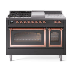 ILVE Nostalgie II Noblesse 48 inch Dual Fuel Range 5 Sealed Burners + Griddle + French Top Triple Glass Door - UN48FSNMP - The Home Selection