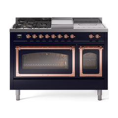 ILVE Nostalgie II Noblesse 48 inch Dual Fuel Range 5 Sealed Burners + Griddle + French Top Triple Glass Door - UN48FSNMP - The Home Selection
